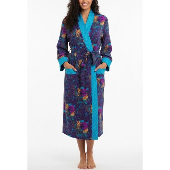 Victoria's Secret Jackets & Blazers - Vintage 80s Victoria’s Secret Turquoise Floral Paisley Satin Long Robe Size L